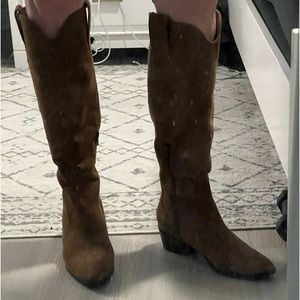 Knee-high, faux suede, cowboy boots.
